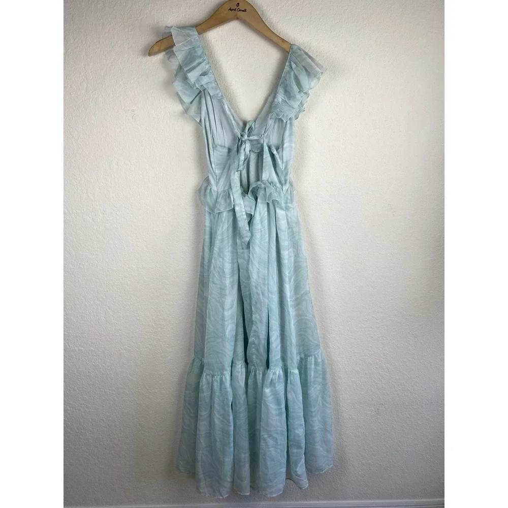 Abercrombie & Fitch S Drama Maxi Dress Ruffle Teal Blue Cocktail Wedding Guest